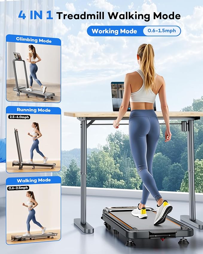 Foldable Treadmill with 10% Incline Upgrade 3.5HP Low Noise Walking Pad Treadmill with Handle Bar Rayspace 4 in 1 Portable Under Desk Treadmills for Home/Office, 350Lbs Capacity, APP & Remote Control