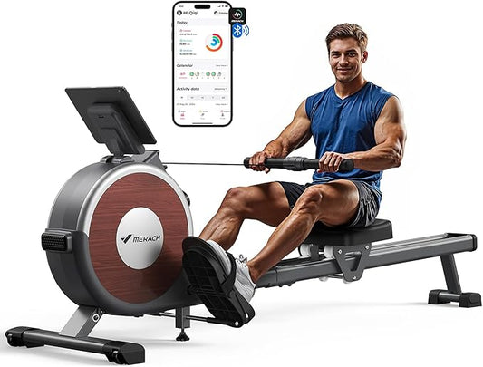 MERACH Rowing Machines for Home, Magnetic Rowing Machine with 16 Levels, Rower Machine of Quiet Resistance, Dual Slide Rail with Max 350lbs Weight Capacity, App Compatible