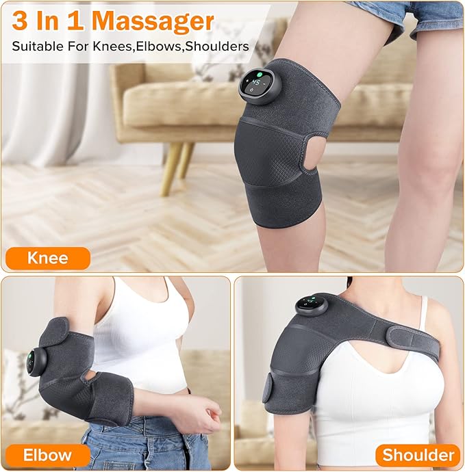 Heating Knee Massager, Knee Shoulder Elbow 3-in-1 Heating Vibration Massager, Portable Wireless Hot Compress Massager, Relieve Joint Pain and Pressure, Suitable for Office, Study