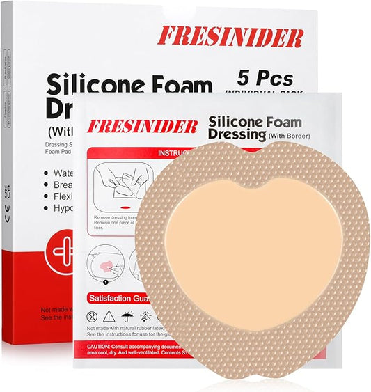7"x7" (Pack of 5) Wound Silicone Sacral Foam Dressing - Sacrum Foam Adhesive with Border - Waterproof Absorbent Breathable Bed Sore Pressure Pads
