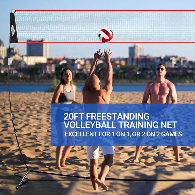 20FT Volleyball Training Net, Height Adjustable Volley Ball Nets for Hitting,Serving Spiking Practice,Portable Volleyball-Net for Beach Indoor Outdoor Bacyard| with Carryingbag & Sandbags