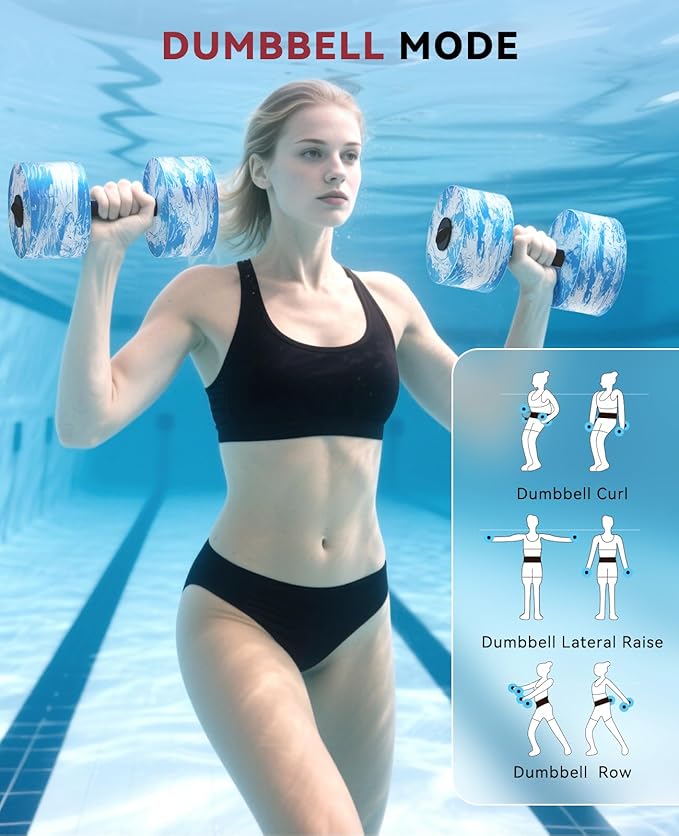 HAPBEAR Water Weights Pool Exercise Dumbbells, Three-in-one Aquatic Exercise Dumbbells, High-Density EVA-Foam Pool Fitness for Water Aerobics Weight Loss, Aquatic Dumbells Set of 2