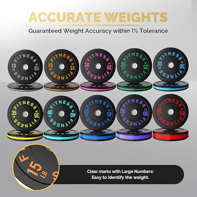 2 Inch Bumper Plates，10-500lbs，Barbell Rubber Olympic Weight Plates Set for Home Gym, Strength Training & Weight Lifting, Multiple Options Colors