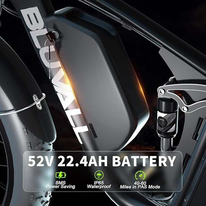 2000W(Peak 3000W) Electric Bike for Adults，Dual Motor E Bike 35MPH 80 Mile with 52V 22.4AH（1164WH Battery, 26” Fat Tire All Terrain Ebikes,Full Suspension Long Range E Bikes