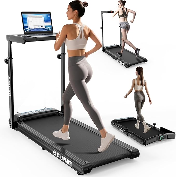 Walking Pad with Incline, 3 in 1 Under Desk Treadmill with Handle Bar Removable Desk Workstation & Device Holder, 3.5HP Foldable Treadmills with 300lbs Capacity for Home Office