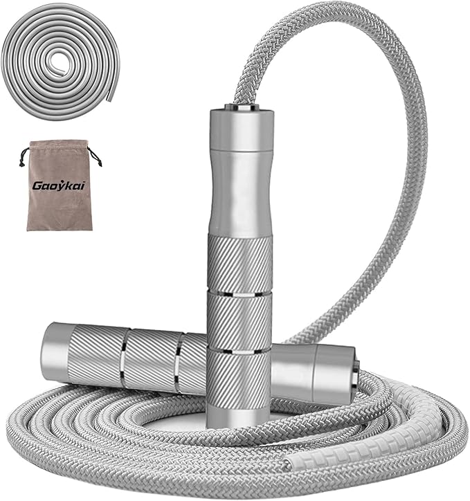 weighted jump rope Fitness for women men,1LB Tangle-free Skipping Rope for Muay Thai Training Crossfit workout Aluminum Handles Adjustable Length PVC Cord and Cotton Rope