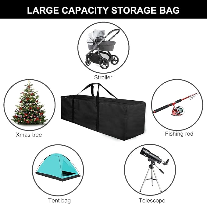 INFANZIA 47 inch Duffel Travel Sports Equipment Bag, Long Luggage Bag with Upgrade Zipper Water Resistant, Extra Large Foldable Storage Bag for Camping, Tent, Tripod, Fishing