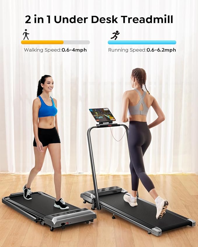 Walking Pad Treadmill with Incline, 2 in 1 Foldable Treadmills for Home Small Office, 300lbs Portable Compact Under Desk Treadmill with App, Remote Control and LED Display