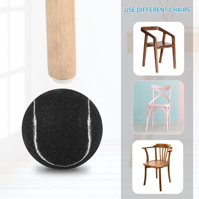 24 Pcs Precut Tennis Balls for Furniture Legs and Floor Protection Chairs Desks Furniture Tennis Balls for Chairs Feet Long Lasting Foot Covers(Black)