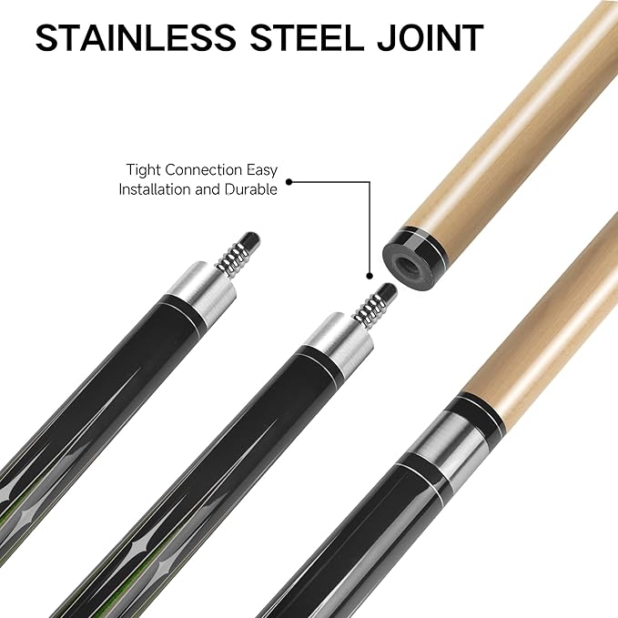 HomeSeason Pool Cue Stick 58" Billiard Cue Sticks 3D Printed Grip Professional Low Deflection Pool Sticks Maple Wood Pool Sticks 13mm Tip