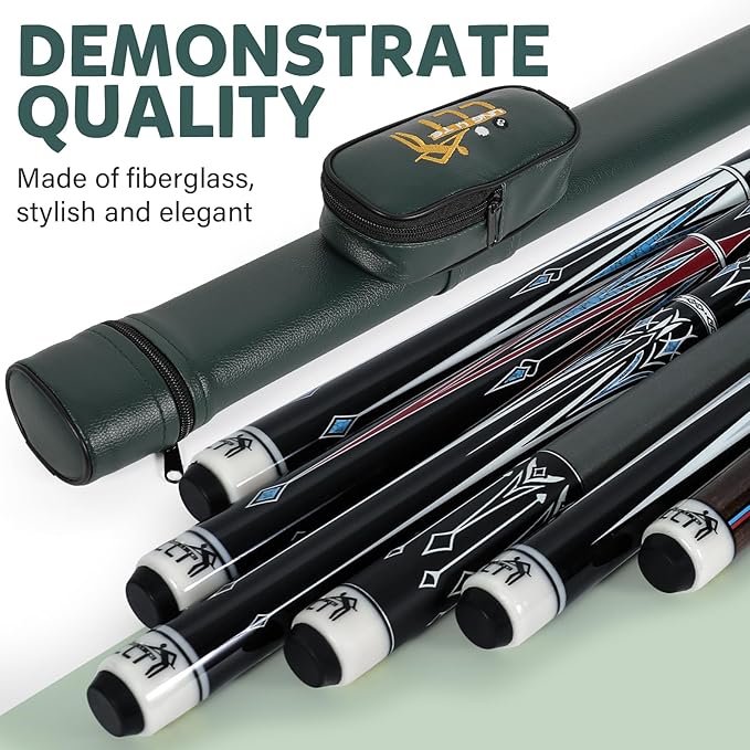 58-Inch Maple Pool Cue Stick, 18oz-21oz ??2-Piece Lightweight Billiard Cue with Leather Case for Home, Bar, and Competitive Use