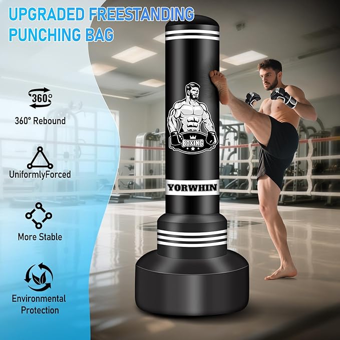 Heavy Punching Bag for Adults Teens, 70'' Standing Boxing Kicking Bag Freestanding Heavy Bag with Gloves and Electric Air Pump, Men Kickboxing Bags for Beginners Training MMA Muay Thai Fitness