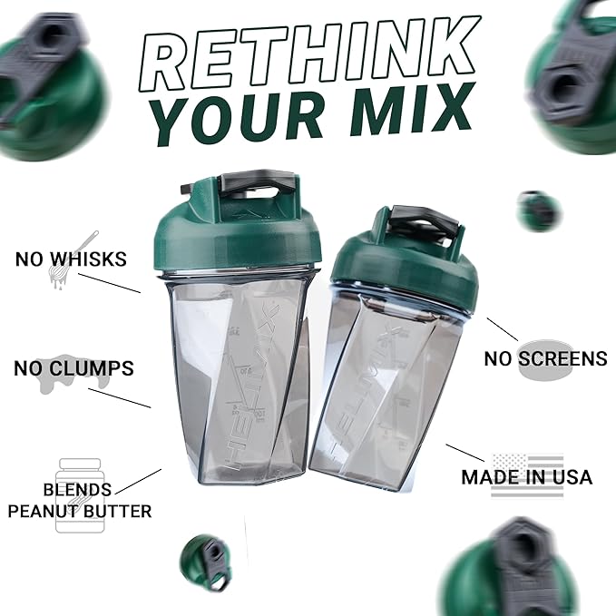 HELIMIX 1.5 Vortex Blender Shaker Bottle Holds Upto 20oz | No Blending Ball or Whisk | USA Made | Portable Pre Workout Whey Protein Drink Shaker Cup | Mixes Cocktails Smoothies Shakes | Top Rack Safe