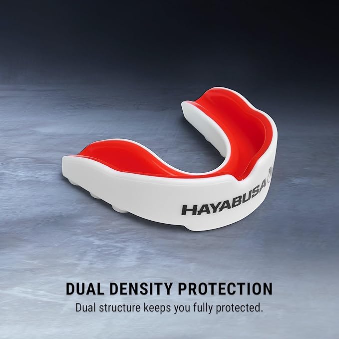 Hayabusa Combat Sports Mouth Guard Youth, Kids and Adult Sizes Comes with Case - White/Red, Youth