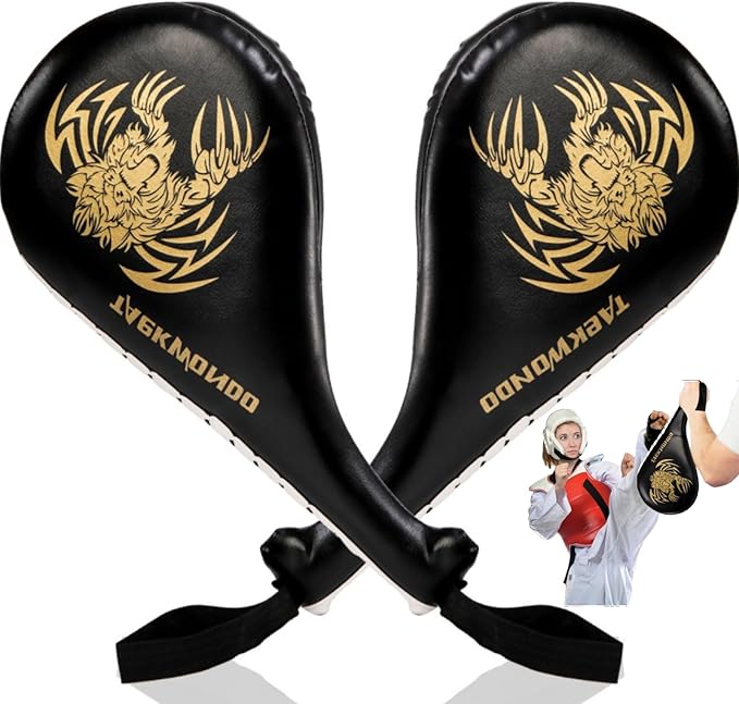 2 Pack Taekwondo Kick Pads, 15 x 7.5 x 2 inch Double Martial Arts Training Paddles, PU Leather Kickboxing Punching Target Pads, TKD Strike Boxing Sparring Equipment for Youth Adult, Black