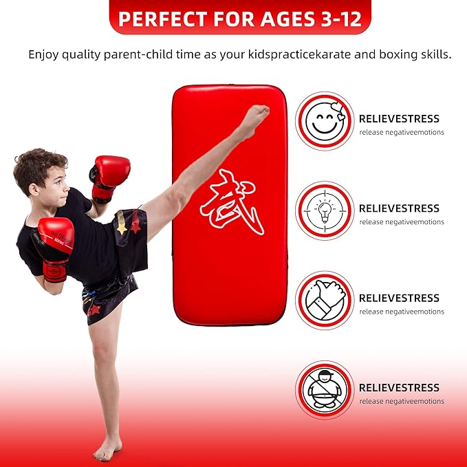 3-in-1 Boxing Pads and Kick Punching Mitts Set, Leather Hand Target Focus Pads, MMA Muay Thai Pads for Kicking Taekwondo Karate Kickboxing, Kids Adults Boxing Training Sparring Gear Equipment