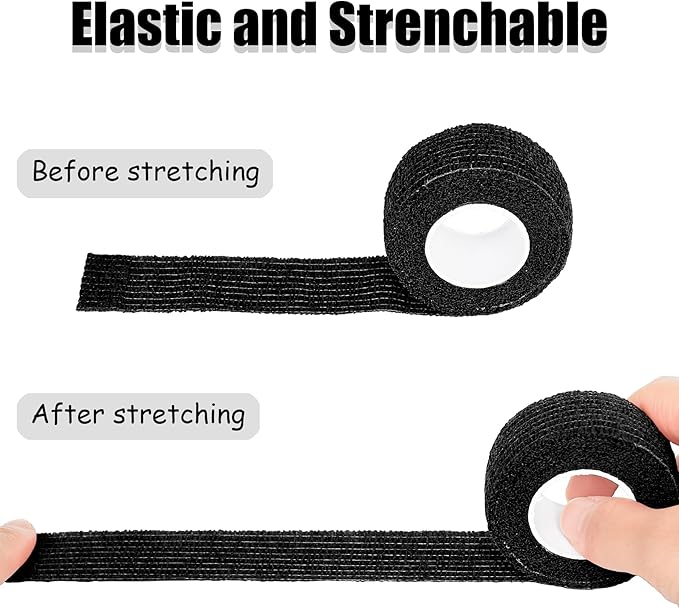 6 Pack 1 Inches Self Adhesive Bandage Wrap Breathable Cohesive Bandage Elastic Tape for Pets, Athletic, Sports, Wrist, Knee, Ankle(5 Yards Per Roll, Black)