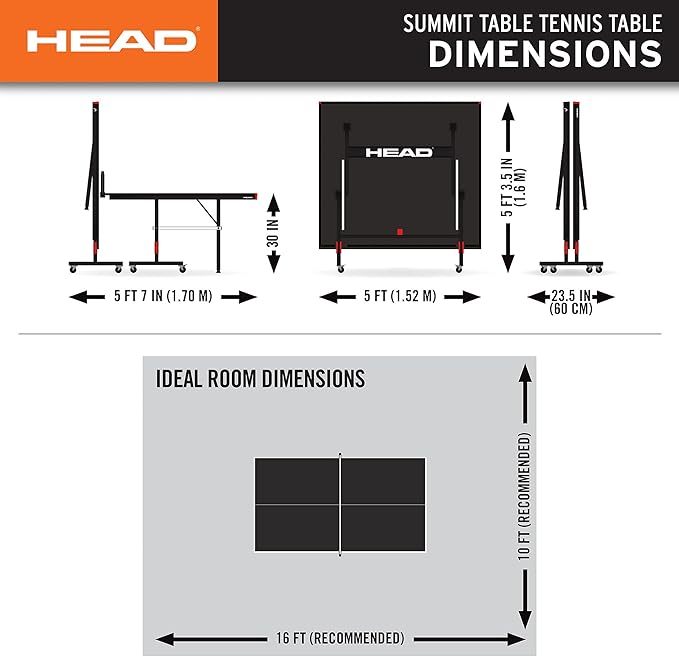 HEAD Summit USA Indoor Table Tennis Table, Competition Grade Net, 10 Minute Easy Set Up – Ping Pong Table with Playback Mode