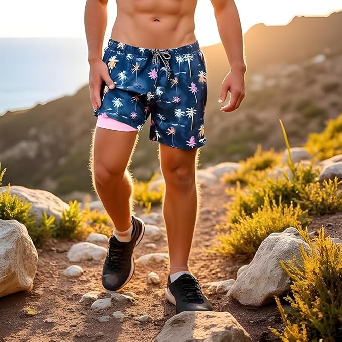 INGEAR Men's Athletic Stretch Workout Shorts Gym Quick Dry Running Trunks Boxer Lining