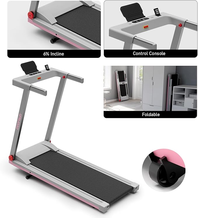 DeerRun Treadmills for Home with Incline and Handles, 3.5 HP Foldable Treadmill 350 LBS Weight Capacity for Small Spaces, Folding Running Machine with Smart APP