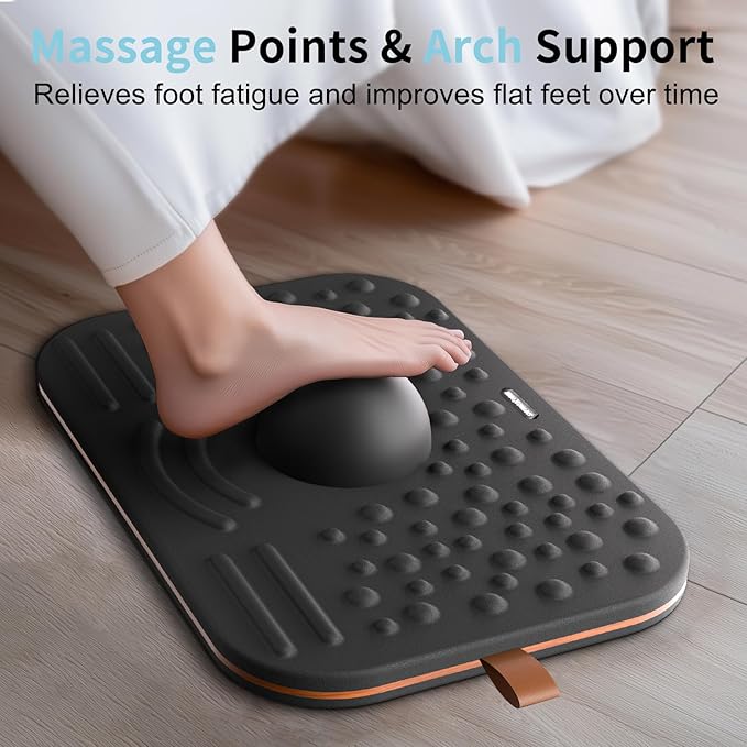360-Degree Wobble Balance Board for Adults - 2-in-1 Dual-Sided Anti-Fatigue Mat & Stability Trainer for Standing Desk, Home Gym or Office - Premium PU Leather & Solid Wood