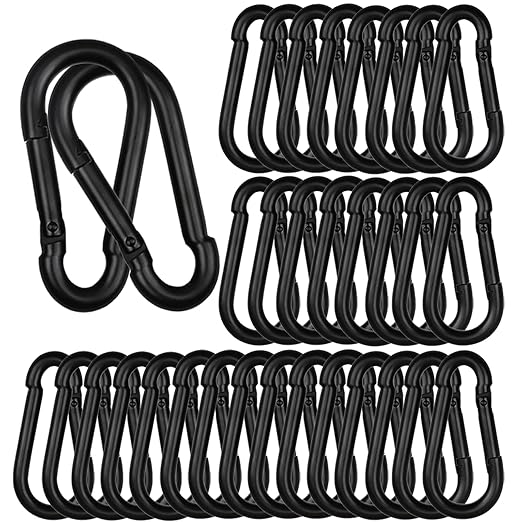 50 Pack Black Carabiner Clips, 2.36 Inch Heavy Duty Spring Snap Hooks - Small Locking Carabiners for Camping, Hiking, Hammocks, Swing Sets, Keychains, Fishing & Outdoor Gear
