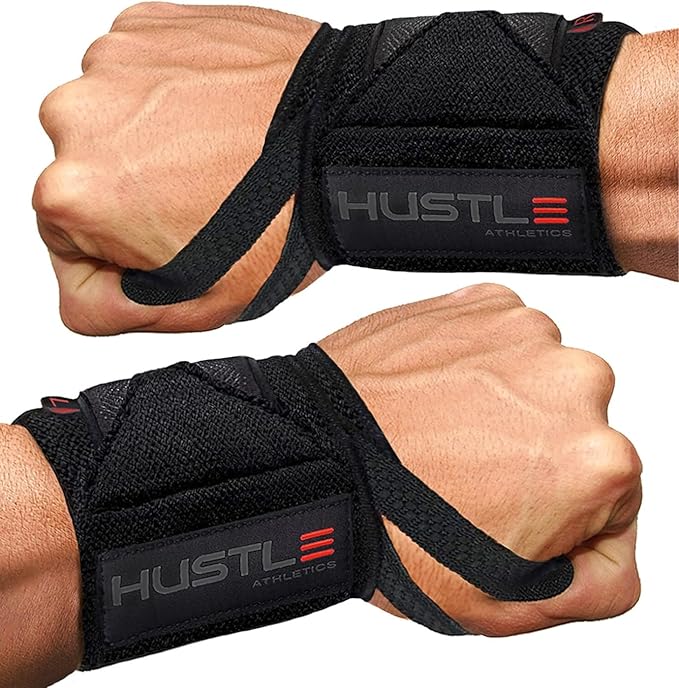 Hustle Athletics Wrist Wraps for Weightlifting – Max Wrist Support for Safe & Heavy Lifts, USPA Approved 18" & 12" Lengths, Thumb Loop Gym Straps for Powerlifting & Weight Lifting for Men and Women