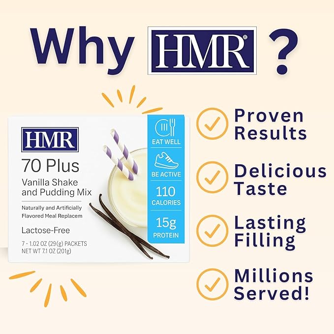 HMR 70 Plus Vanilla/Chocolate Shake & Pudding Mix | Meal Replacement Powder | Lactose-Free | 15g Protein | Easy to Make | Low Calorie | 7 Servings Per Box