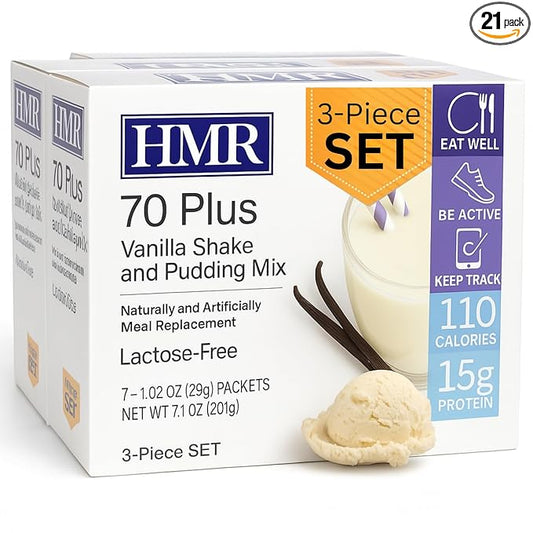 HMR 70 Plus Vanilla Shake & Pudding Mix | Meal Replacement Powder | Lactose-Free | 15g Protein | Supports Healthy Weight Loss | Easy to Make | Low Calorie | 21 Single Serving Packets