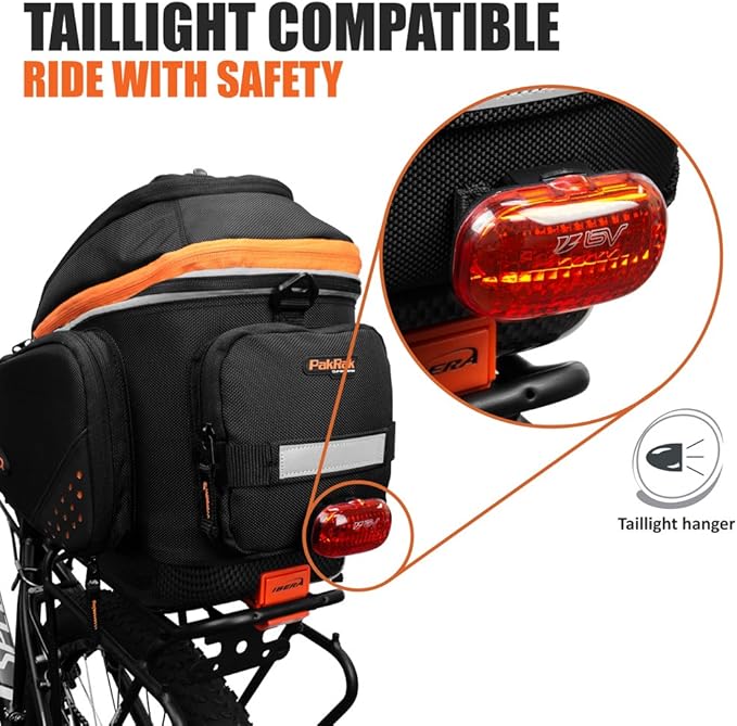 Ibera Bike Bag Expandable Commuter 17-23L - Clip-On Bike Rack Bag with Panniers & Strap - Hard Base, Reflective Trim & Taillight Ready - Ideal for Commuting & Touring - PAKRAK ONLY FOR IBERA RACKS