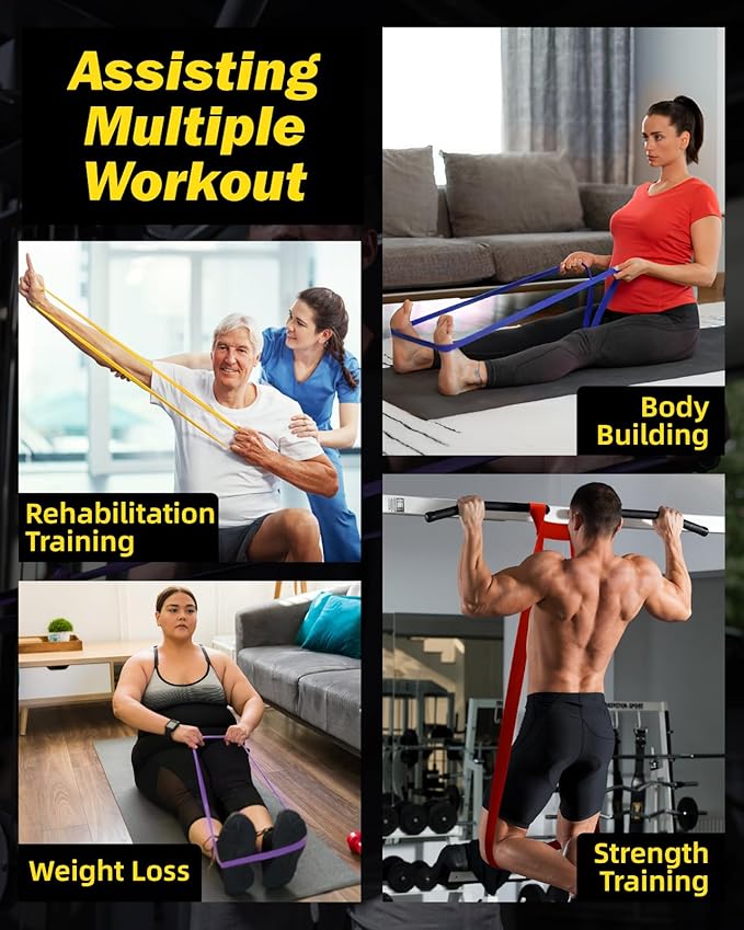 Zacro Resistance Bands, 6 Resistance Levels Pull Up Assistance Bands, Exercise Bands for Men&Women, Heavy Duty Resistance Band Set with Door Anchor, for Working Out, Muscle Training, Physical Therapy