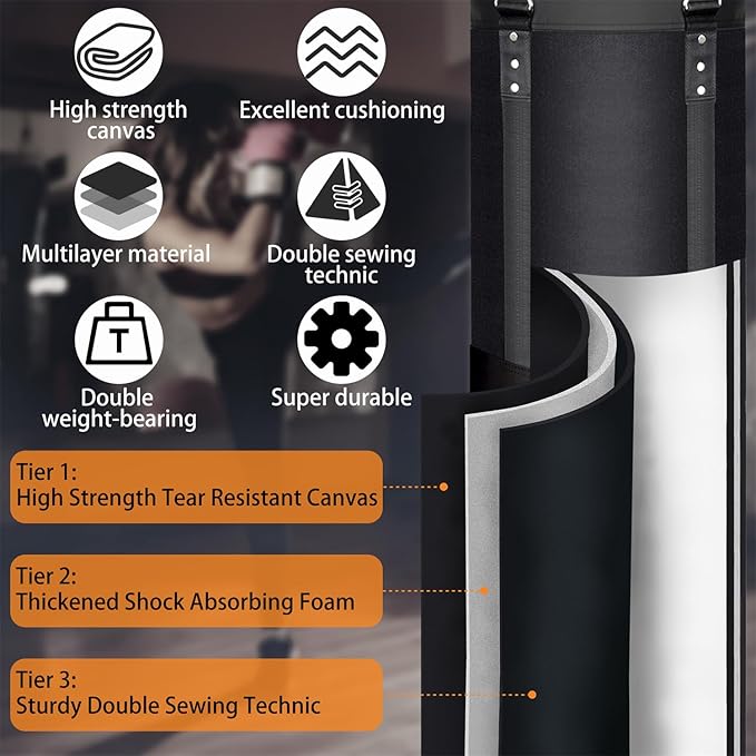 4FT Canvas Punching Bag for Adults, 2025 Upgraded Boxing Heavy Bag with 12oz Gloves for Kickboxing Muay Thai Max Load-Bearing 180 Lbs(Unfilled)