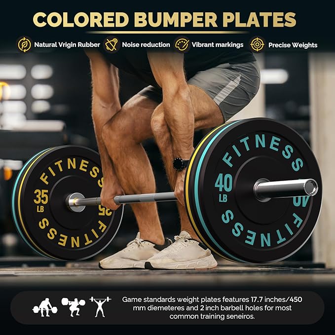 2 Inch Bumper Plates，10-500lbs，Barbell Rubber Olympic Weight Plates Set for Home Gym, Strength Training & Weight Lifting, Multiple Options Colors