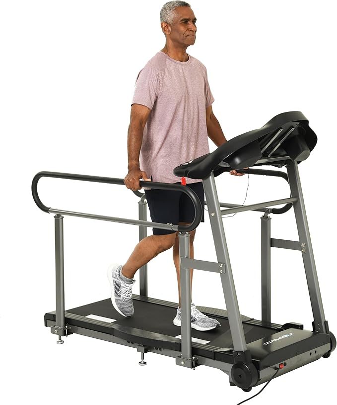 Senior Fitness Treadmill, 400 lb Capacity, Safe Design with Full-Length Rails, Low Step-Up Height, 0.2–4 MPH Motorized Walking Treadmill for Elderly, Recovery & Home Exercise