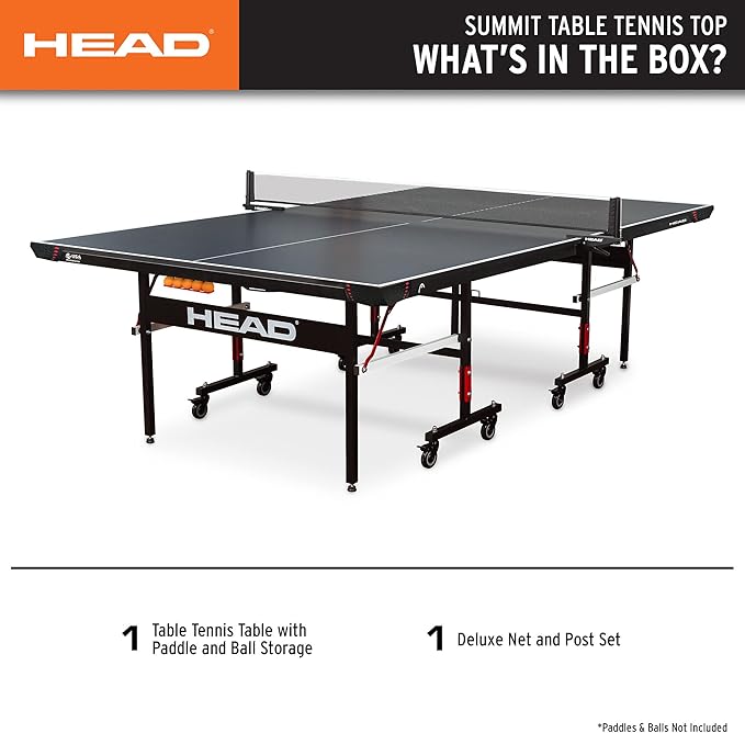 HEAD Summit USA Indoor Table Tennis Table, Competition Grade Net, 10 Minute Easy Set Up – Ping Pong Table with Playback Mode
