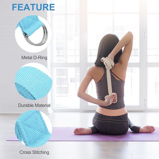 PATIKIL Yoga Strap for Stretching Cotton Yoga Belt with Adjustable Metal D-Ring Buckle Stretch Band for Fitness Pilates