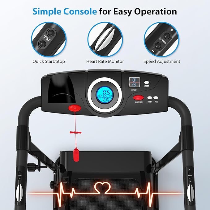 CIIHI Walking Treadmill for Senior - Foldable Senior Treadmill with 300 lbs Capacity and Long Handrails - Home Recovery Fitness Exercise Machine for Elder with Heart Rate Monitor