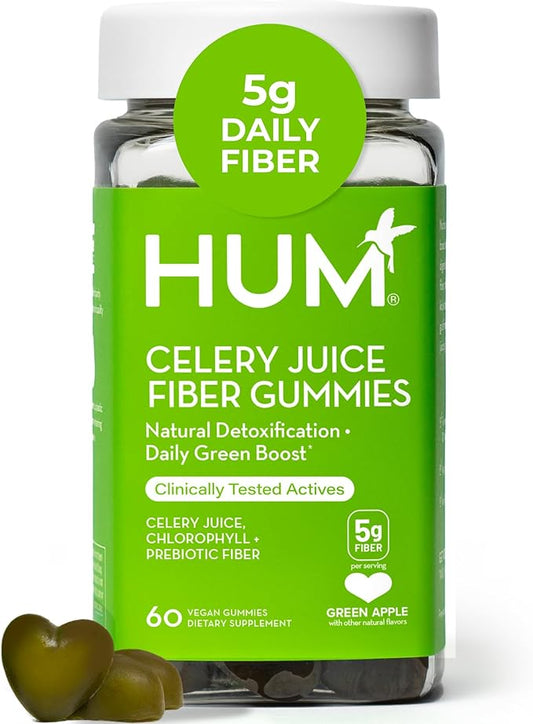 HUM The First Prebiotic Celery Juice Fiber Gummies, Supports Detoxification, A Daily Green Boost Includes Celery Juice, Chlorophyll, Prebiotic Fiber (60-Count)