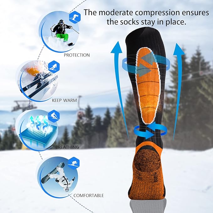 Hylaea Merino Wool Ski Socks, Cold Weather Socks for Snowboarding, Snow, Winter, Thermal Knee-high Warm Socks, Hunting