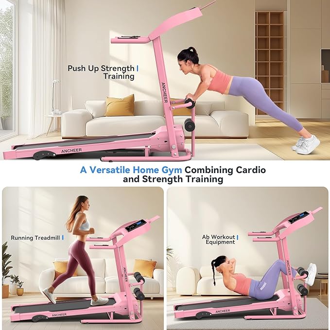ANCHEER Foldable Treadmill with Sit Up Bench, 2025 Upgrade 3.5HP Portable Treadmills for Home with Incline 350 lbs Capacity, Smart LCD Display Body Fat& Heart Rate, Multifunction Exercise Equipment