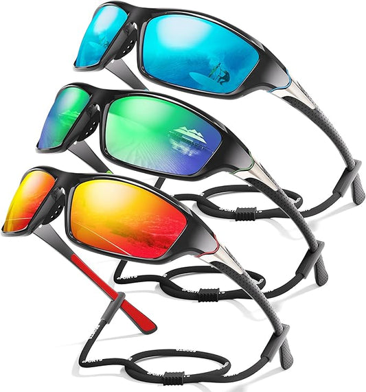 3 Pack Polarized Sports Sunglasses for Men, Mens Sunglasses Wrap Around UV400 Protection for Cycling Fishing Driving