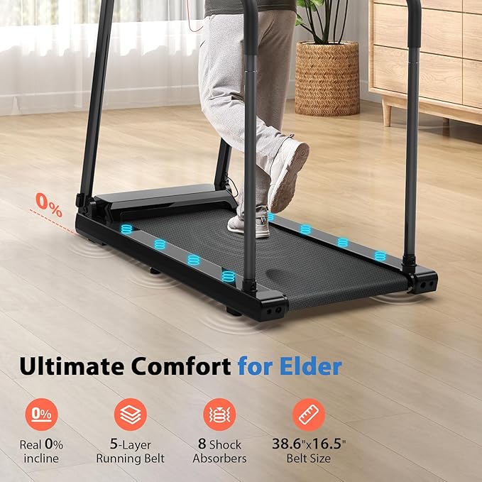 CIIHI Walking Treadmill for Senior - 350 lbs Senior Treadmill for Home with Long Handrails - Recovery Fitness Exercise Machine for Elder with Desk Workstation, Bluetooth Speaker