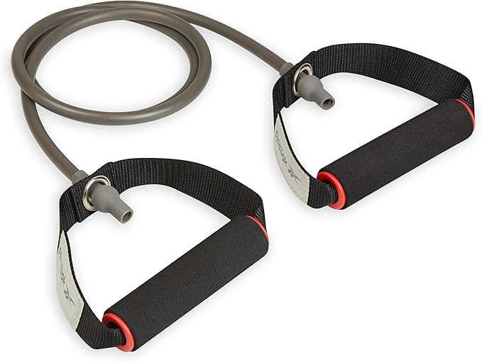 Reebok Resistance Tube Full Body Workout, Warm-Up & Strength Training Resistance Bands with Handles, Non-Slip Stretch Bands for Exercise, Fitness Bands for Men & Women