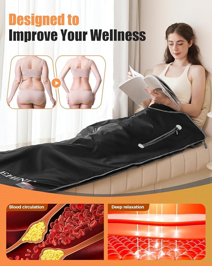 Infrared Sauna Blanket-Sauna Blanket for Home Use, Portable Design for Relaxation and Detoxification Highest 176℉, 20-60 Minutes Timer, 6 ft x 2.65 ft（Pitch-Black）