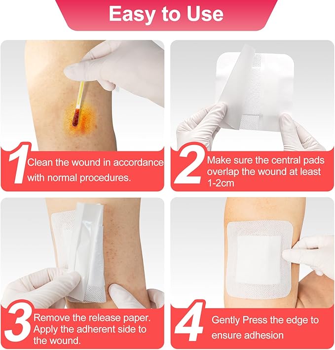 50Pcs Adhesive Gauze Island Dressing 4"x4", Water-Resistant Wound Dressing, Sterile & Absorbent Medical Grade Dressing Pad First Aid Dressing Pads