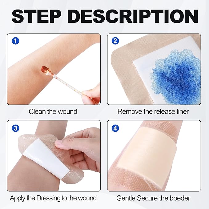 10 Pcs Silicone Foam Dressing 6x6 inch - Large Bandages for Wounds, Absorbent Silicone Bandages for Wounds, Waterproof Bed Sore Bandages Wound Dressing,HSA FSA Eligible