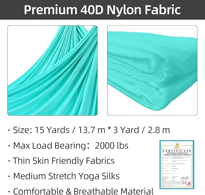 PRIOR FITNESS Aerial Silks Kit Colorful 9/15/20 Yards 40D Nylon Fabric Hammock Set With Hardware & Guide for All Levels Of Aerial Yoga Practice and Acrobatic Flying For Adults Aerial silk