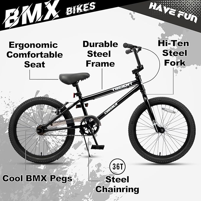 20 24 26 Inch BMX Race Bike Trident Bicycles Beginner-Level to Advanced Riders with 2 Pegs, Multiple Colors