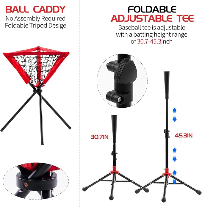 6x6ft Portable Baseball & Softball Net for Hitting，Pitching and Throwing, with Sturdy Bow Frame,Battting Tee,Ball Caddy and 2 Strike Zones, Perfect Pitching net for Kids!