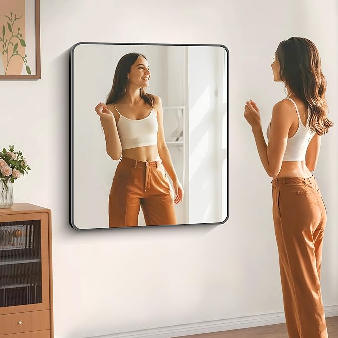 40" x 36"Bathroom Mirror, Matte Black Wall Mirror with Metal Frame, Decorative Rectangular Vanity Mirror for Bedroom Bathroom Living Room Entryway (Horizontal/Vertical)